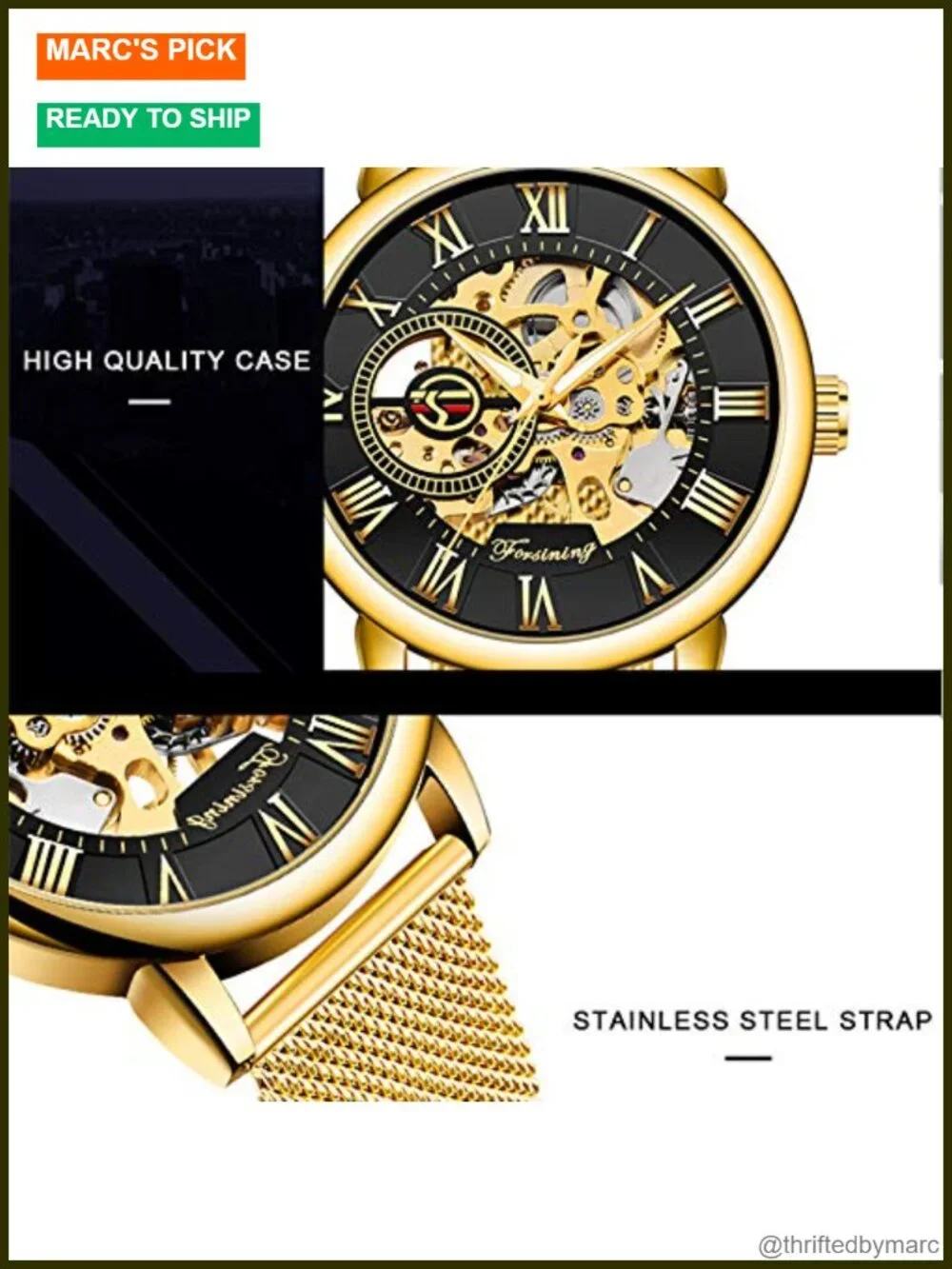Mechanical Hand Wind Skeleton Watch Roman Numeral Stainless Steel Men's Watch